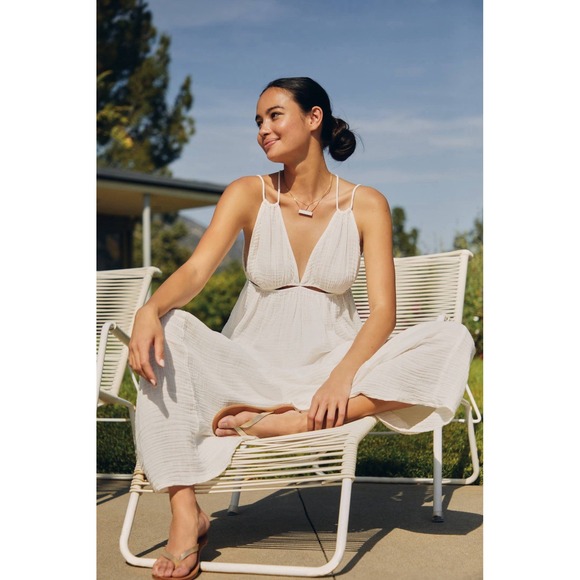 Anthropologie Gauzy Cutout Cover-Up Maxi Dress Off White Size XS Swim Beach - Picture 4 of 7